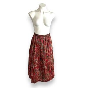 80s 90s Vintage Skirt Sz M Full Flowy Pleated Romantic Floral Lattice Multicolor